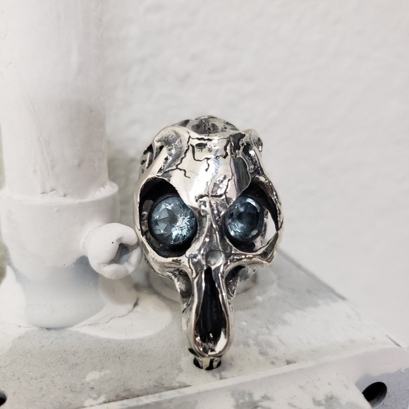 Jungle Tribe Jewelry - Jungle Tribe Solid Sterling Silver Wild Skull Ring with Topaz Eyes, NWT, 5.5